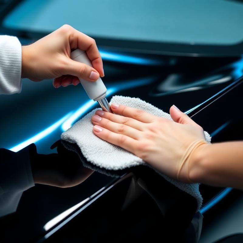 A protective finish being applied to glossy black paintwork