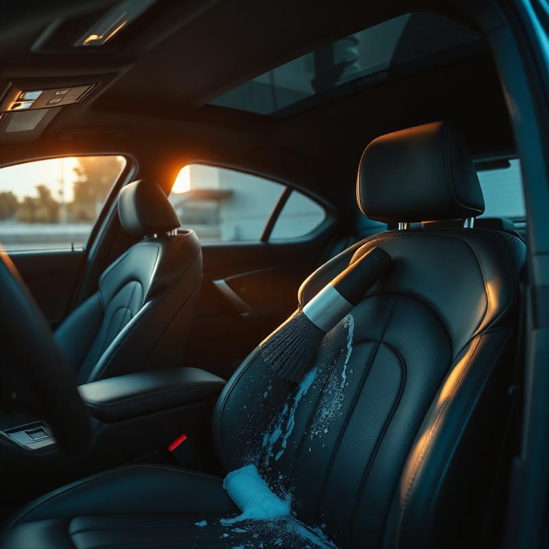 Steam cleaning a dark leather vehicle interior
